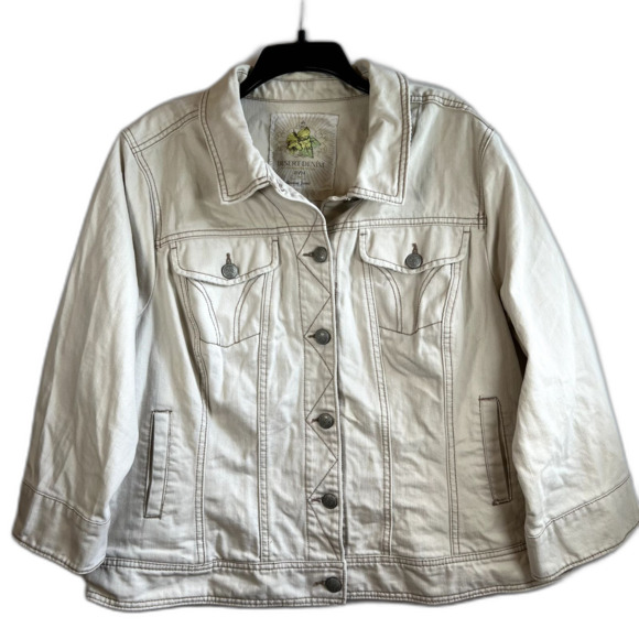Desert Denim Jacket Avenue Jeans Western Plus Size 22-24 100% Cotton Beige SEE - Picture 1 of 9